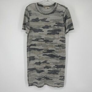 Lucky Brand Women's XS Burnout Camo T-Shirt Dress Gray Green Short Sleeve Casual